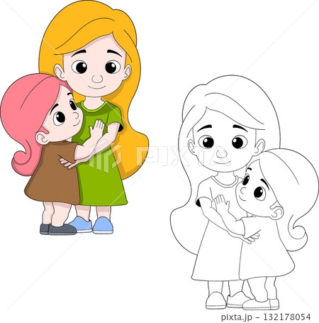 Mother and Daughter Hugging Cute Mothers Day Illustration Mother and Daughter Hugging Cute Mothers Day Illustration 132178054