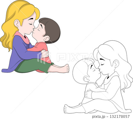 Mother Kissing Son Loving Parental Affection Illustration Mother Kissing Son Loving Parental Affection Illustration 132178057