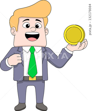 Young Businessman Holding Gold Coin Future Investment Vector Illustration Young Businessman Holding Gold Coin Future Investment Vector Illustration 132178084