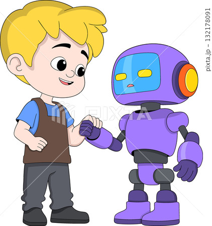 Human Cooperation with Artificial Intelligence Robot Vector Illustration 132178091