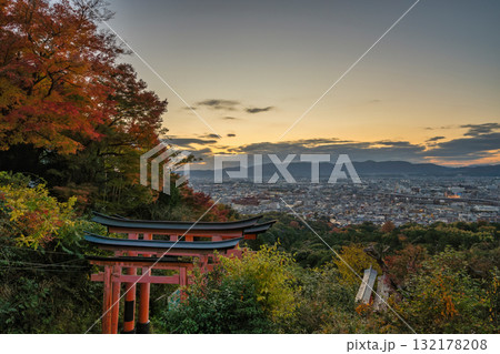 Kyoto, Japan, sunset at top of Fushimi Inari mountain Kyoto, Japan, sunset at top of Fushimi Inari mountain 132178208