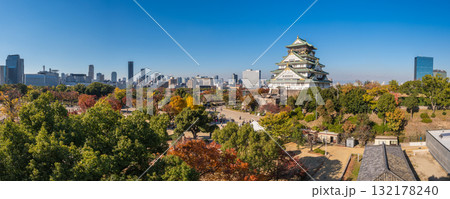 Osaka Japan, panorama city skyline at Osaka Castle in autumn season Osaka Japan, panorama city skyline at Osaka Castle in autumn season 132178240