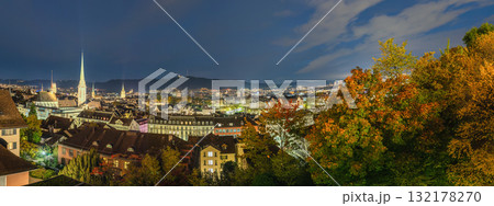 Zurich Switzerland, panorama night city skyline in autumn season 132178270