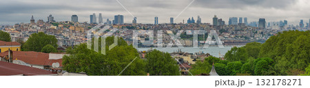 Istanbul Turkiye (Turkey), panorama city skyline at Bosphorus Strait 132178271