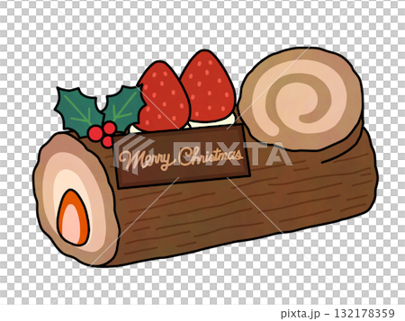手描き風のかわいいブッシュドノエル(いちごとひいらぎの飾りつき) 手描き風のかわいいブッシュドノエル(いちごとひいらぎの飾りつき) 132178359