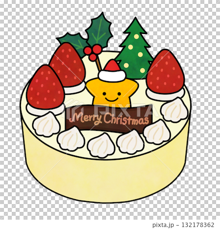 手描き風のかわいいクリスマスケーキイラスト(いちごと星とツリーの飾り) 手描き風のかわいいクリスマスケーキイラスト(いちごと星とツリーの飾り) 132178362