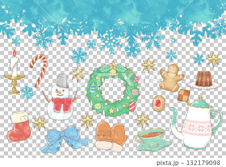 手繪冬季聖誕雜貨卡通組（餅乾、蠟燭、雪花等） 132179098