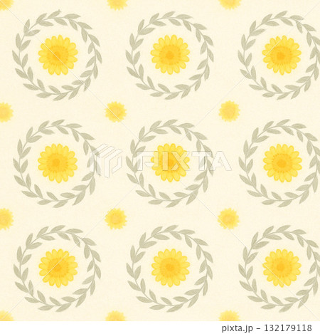 たんぽぽシリーズ：円形に囲まれたたんぽぽの装飾パターン 132179118