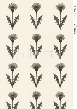 たんぽぽシリーズ：墨絵風たんぽぽのモノクロ縦並びパターン 132179119