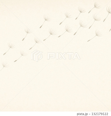 たんぽぽシリーズ：上部に舞う綿毛のシンプル背景 132179122