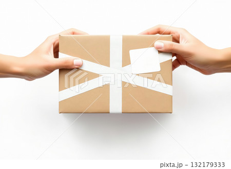 Delivery of craft parcel box with label mockup, ai generated Delivery of craft parcel box with label mockup, ai generated 132179333