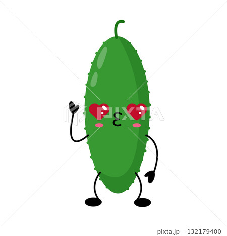 Cucumber kawaii character with heart eyes illustration 132179400