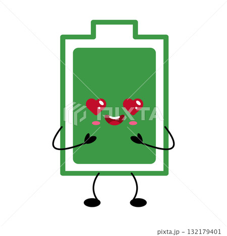 Kawaii battery character with heart eyes and smiling face 132179401