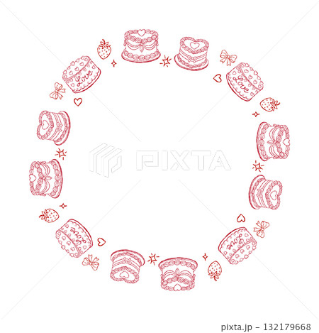 Whimsical coquette cake wreath frame with hearts Whimsical coquette cake wreath frame with hearts 132179668