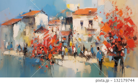 Impressionist art summer street scene Impressionist art summer street scene 132179744