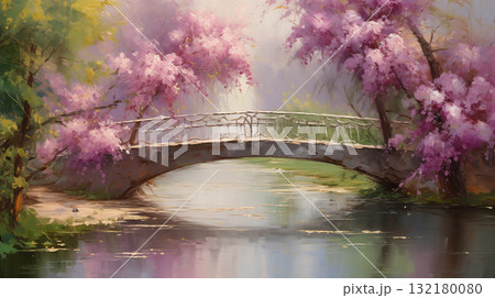 Impressionist art bridge over a summer creek Impressionist art bridge over a summer creek 132180080