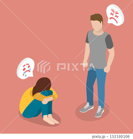 3D Isometric Flat Vector Illustration of Domestic Violence , Masculine Abuse In Intimate Relationships 132180106