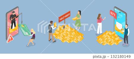 3D Isometric Flat Vector Illustration of Spam, Excessive Emails, Phishing, And Scam Activity 3D Isometric Flat Vector Illustration of Spam, Excessive Emails, Phishing, And Scam Activity 132180149