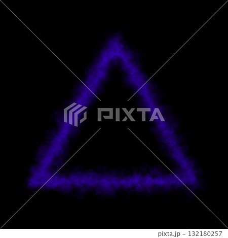Glowing violet smoke triangle shape, frame with transparent background and mystical neon light effect for abstract futuristic use 132180257