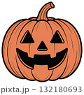 Cute carved Jack-o-Lantern illustration. Halloween traditional pumpkin clip art design element. 132180693
