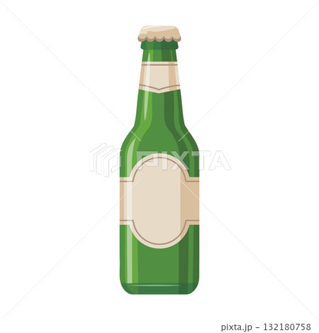Green glass bottle with blank label. A bottle of beer icon on a white background. Colorful design illustration 132180758