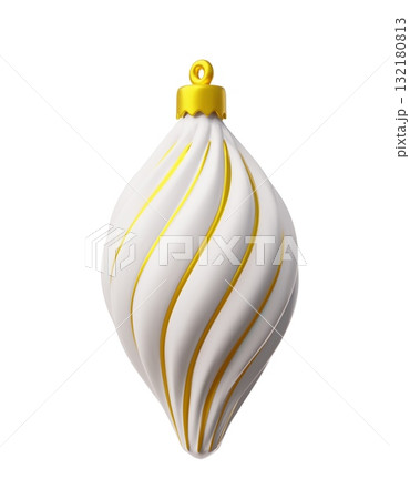 Christmas tree ball toy 3D decoration, vector realistic glossy festive holiday white and golden ornamental ball Christmas tree ball toy 3D decoration, vector realistic glossy festive holiday white and golden ornamental ball 132180813