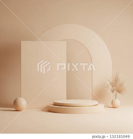 Beige Geometric Shape Product Display Platform in Studio Setting Beige Geometric Shape Product Display Platform in Studio Setting 132181049