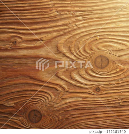Detailed Brown Wooden Plank Surface with Knot Pattern Background 132181540