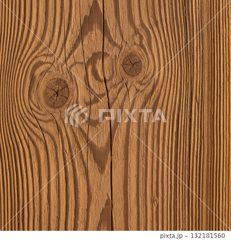 Detailed Shot of a Textured Brown Wooden Plank with Knots 132181560