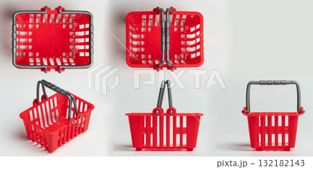 Red plastic shopping basket isolated 132182143