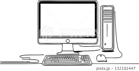 Modern Desktop Computer Setup With Monitor Keyboard Mouse And Tower On Desk Illustration 132182447