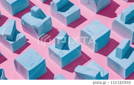 abstract background with blue cubes on pink background 132182938