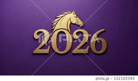 Golden 2026 Horse Year on Purple Background 132183393