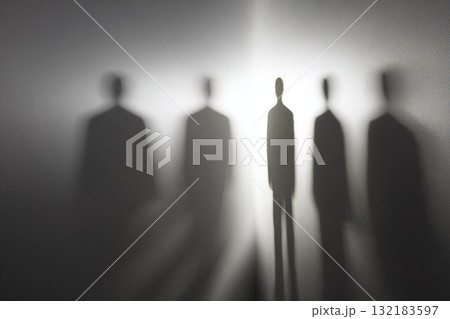 Abstract human shadows cast on a wall, representing themes of ostracism and isolation Abstract human shadows cast on a wall, representing themes of ostracism and isolation 132183597