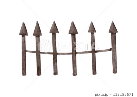 Watercolor black fence. Hand drawn Halloween design element for haunted house, card, invitation, or dark illustration. Watercolor black fence. Hand drawn Halloween design element for haunted house, card, invitation, or dark illustration. 132183671