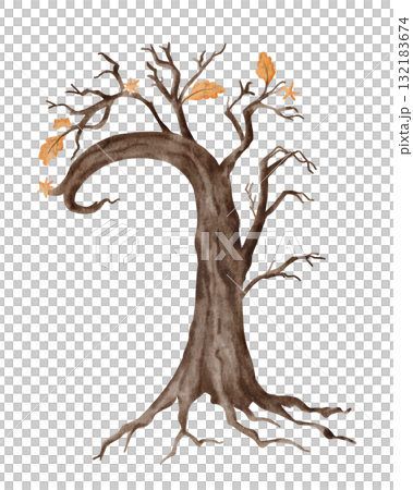 Watercolor spooky tree with autumn leaves. Hand painted Halloween design element perfect for card, invitation, or fall illustration. For autumn or nature themes. Watercolor spooky tree with autumn leaves. Hand painted Halloween design element perfect for card, invitation, or fall illustration. For autumn or nature themes. 132183674