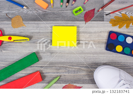Colorful school supplies and accessories for learning. Development of creativity and back to school Colorful school supplies and accessories for learning. Development of creativity and back to school 132183741