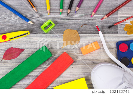Stationery accessories and other supplies used at school. Back to school 132183742