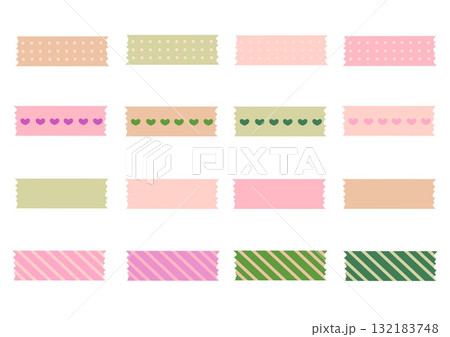 ピンクや緑色のマスキングテープセット 132183748
