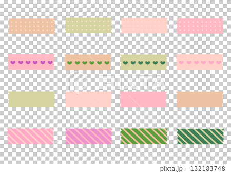 ピンクや緑色のマスキングテープセット 132183748