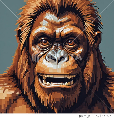 かわいいドット絵　オランウータンさん ラインスタンプ風   132183807