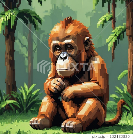 かわいいドット絵 オランウータンさん ラインスタンプ風 かわいいドット絵 オランウータンさん ラインスタンプ風 132183820