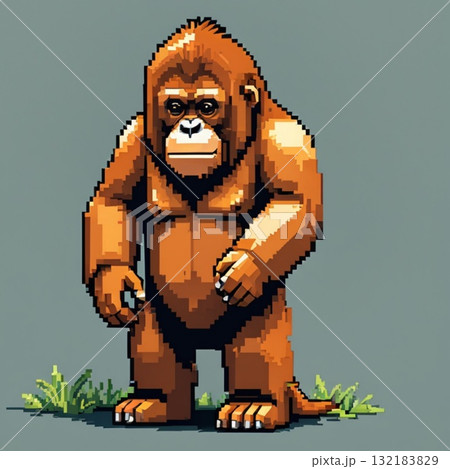 かわいいドット絵 オランウータンさん ラインスタンプ風 かわいいドット絵 オランウータンさん ラインスタンプ風 132183829