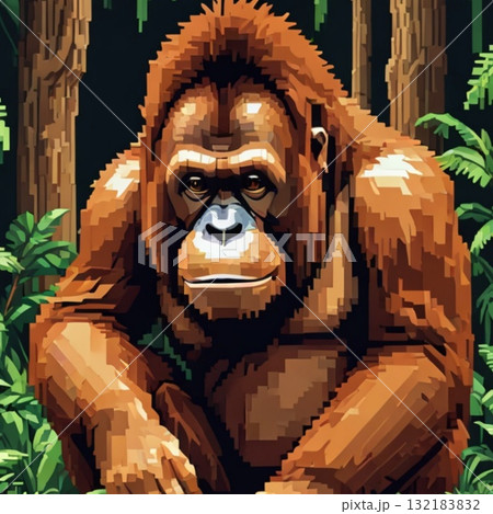 かわいいドット絵 オランウータンさん ラインスタンプ風 かわいいドット絵 オランウータンさん ラインスタンプ風 132183832