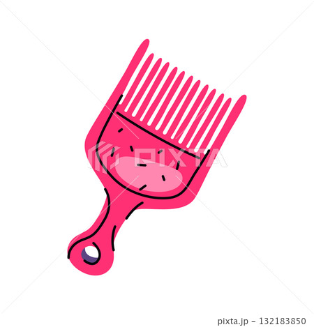 Woman hair comb or feminine grooming tool. Vector item for personal care and head fashion. Lady beauty accessory or female brush for haircare. Straightening and detangle routine. Barber and spa. 132183850