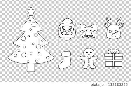Cute black and white line drawing hand-drawn Christmas illustration set (tree, Santa, reindeer, presents) Cute black and white line drawing hand-drawn Christmas illustration set (tree, Santa, reindeer, presents) 132183856