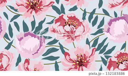 Hand drawn floral seamless patterns. Natural wallpaper, Exotic flowers print decoration. Illustration for fabric, textiles, clothing, wall art, printing and design project, etc. 132183886