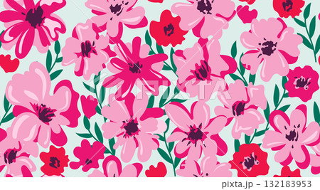 Abstract hand drawn floral seamless patterns. Natural wallpaper, Exotic flowers print decoration. Illustration for fabric, textiles, clothing, wall art, printing and design project, etc. Abstract hand drawn floral seamless patterns. Natural wallpaper, Exotic flowers print decoration. Illustration for fabric, textiles, clothing, wall art, printing and design project, etc. 132183953