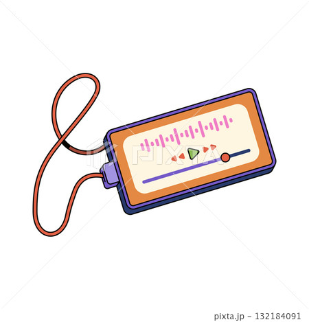 Retro dictation machine or vector dictaphone. Vintage voice recording device or portable speech memory gadget. Audio recorder for media and journalist interview, document transcription. Portable tech. 132184091