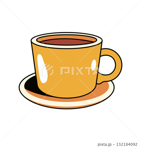 Cup icon for hot beverage. Vector drink utensil for tea or coffee. Mug drinkware ceramic item or kitchen item. Cafe, bistro symbol. Kitchenware and liquid, household accessory with saucer. Dishware. 132184092